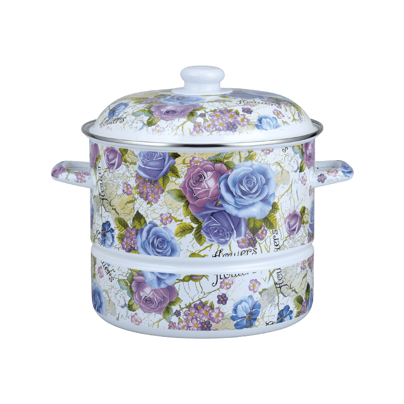 756d rozsdamentes acél kerek perem gőzös zománc edény gőzölgő tálcával