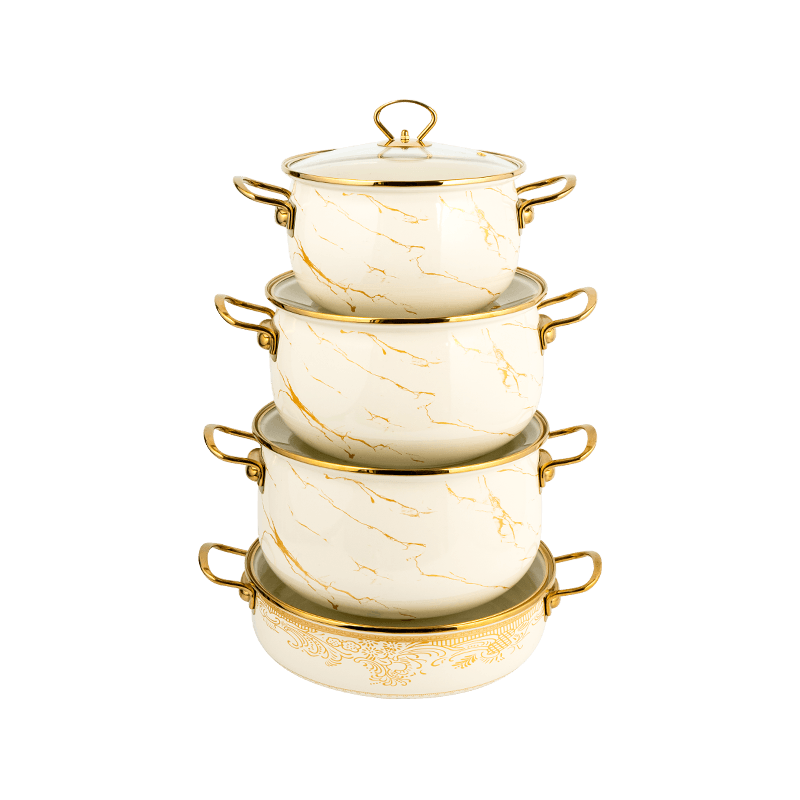 806d-5 rozsdamentes acél kerek peremkészlet fősegítő zománc edény